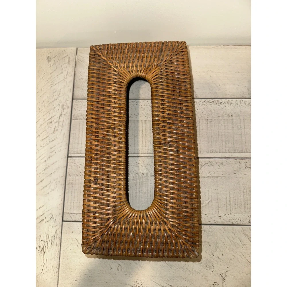 Handwoven Rattan Tissue Box Cover Rectangular Wicker Holder Brown Boho Decor